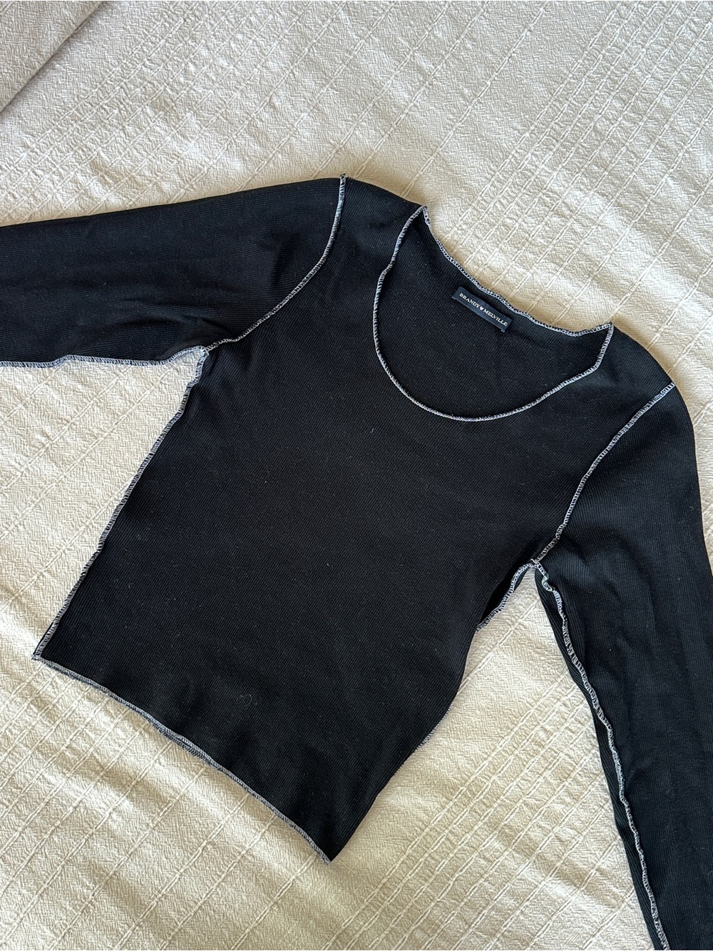 Brandy Melville Black Long Sleeve Seam-Contrast Top